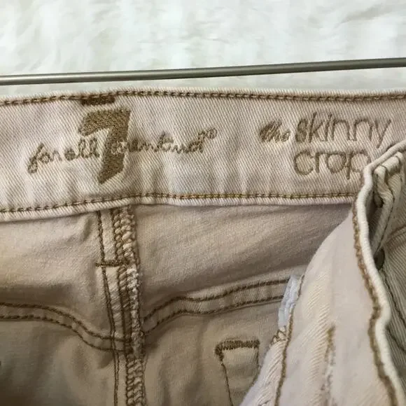 7 For All Mankind Beige Skinny Crop & Roll Jeans - Picture 5 of 11